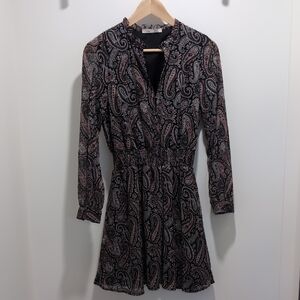 Dex Black and Pink Paisley Long Sleeve Dress